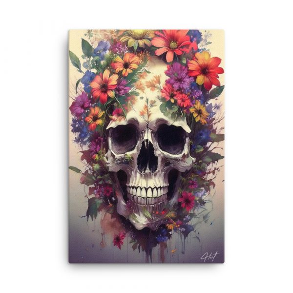 Floral Skull Head 002 Huge 24x36 Canvas